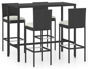 Set da bar da giardino 5 pz con cuscini in polyrattan nero