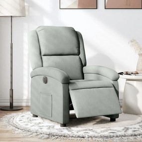 Poltrona Elettrica Reclinabile Grigio Chiaro İn Vera Pelle /