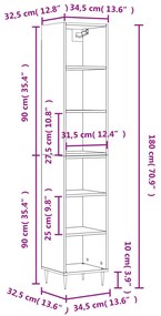 Credenza Grigio Sonoma 34,5x32,5x180 cm in Legno Multistrato