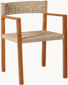 Sedia da giardino in legno di teak intrecciata a mano con braccioli Cora