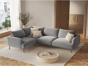 Divano angolare grigio (con penisola a sinistra/a L) con rivestimento in velluto Naomi – Micadoni