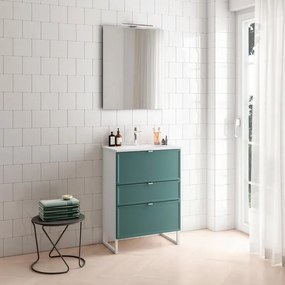 Mobile sottolavabo e lavabo Quadra bianco/mirto in mdf L 60 x H 93 x P 39 cm 1 vasca 3 cassetti