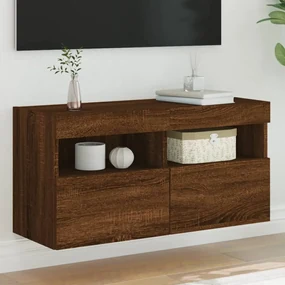 Mobile Tv A Parete Con Luci Led Rovere Marrone 80x30x40 Cm /