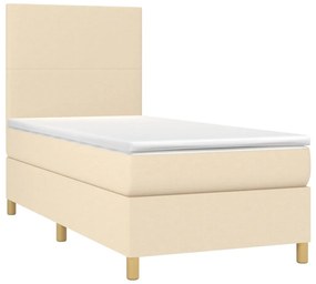 Letto a molle con materasso e led crema 90x190 cm in tessuto