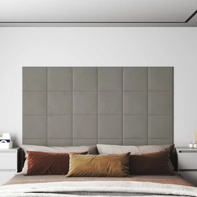 Pannelli Murali 12 Pz Grigio Chiaro 30x30 Cm İn Velluto 1,08 M² /