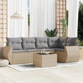 Set Divano da Giardino 6 pz con Cuscini Beige in Polyrattan