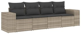 Set divano da giardino 4pz con cuscini grigio chiaro polyrattan