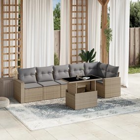 Set divani da giardino 7 pz con cuscini beige in polyrattan