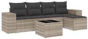 Set divano da giardino 6pz con cuscini grigio chiaro polyrattan