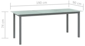 Tavolo da Giardino Grigio Chiaro 190x90x74cm Alluminio e Vetro