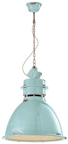 Lampadario Industrial Ferro E Ceramica Vintage Azzurro 1 Luce E27 50Cm