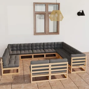 Set divani da giardino 12 pz con cuscini legno massello di pino