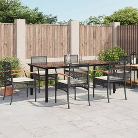 Set da pranzo da giardino 7 pz nero con cuscini in polyrattan