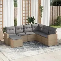 Set Divani da Giardino 7 pz con Cuscini Beige in Polyrattan 3219289