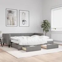 Divano Letto Estraibile Cassetti Grigio Scuro 90x190cm Tessuto 3196643