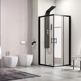 Kamalu - Cabina doccia 140x70 ad angolo profili neri vetro trasparente modello KF1000B