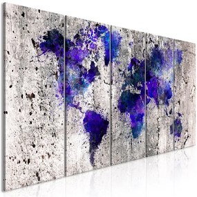 Quadro World Map  Ink Blots (5 Parts) Narrow  Colore Viola, Dimensioni e Misure 200x80