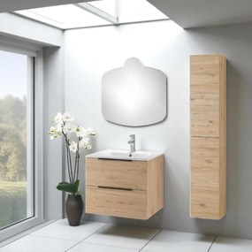 Mobile sospeso bagno 60 cm con specchio e applique LED BALI Quercia Naturale