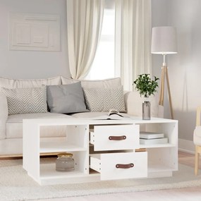 Tavolino da salotto bianco 100x50x41 cm legno massello di pino