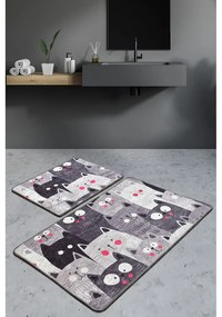 Tappetini da bagno grigi in set da 2 60x100 cm Meow - Foutastic