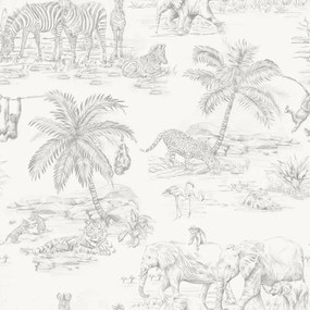 Carta da parati Animali della giungla grigio, 53 cm x 10.05 m