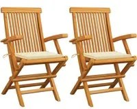 Sedie da Giardino con Cuscini Crema 2 pz in Massello di Teak 3062489