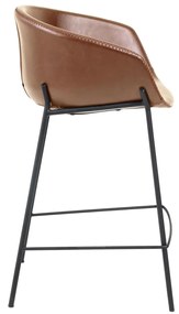 Kave Home - Sgabello Yvette in pelle sintetica marrone e gambe in acciaio nero altezza 65 cm