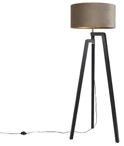 Lampada da terra treppiede nera con paralume color tortora e oro 50 cm - Puros