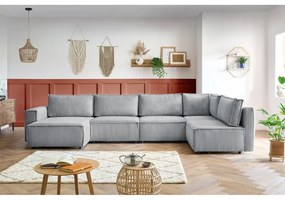 Divano angolare a U in velluto a coste grigio chiaro, angolo destro Nihad modular - Bobochic Paris