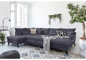Divano letto antracite a "U", angolo sinistro Charming Charlie - Miuform