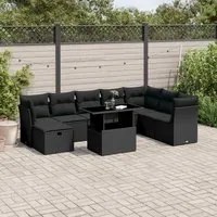 Set Divani da Giardino 9 pz con Cuscini Nero in Polyrattan 3274705