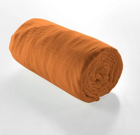 Lenzuolo con angoli arancione/marrone in mussola 160x200 cm Angelia – douceur d'intérieur