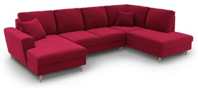 Divano angolare rosso allungabile e con contenitore (con penisola a destra/a U) con rivestimento in velluto Kyoto – Cosmopolitan Design