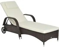 Easycomfort Lettino Prendisole da Giardino con Ruote, Sedia a Sdraio per Spiaggia con Altezza Regolabile in Rattan, Marrone e Crema, 200x73x103cm