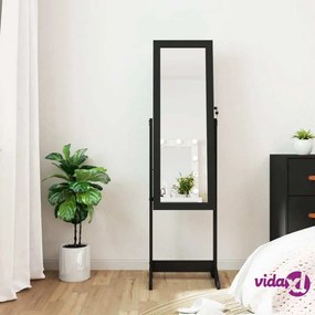 vidaXL Armadietto Portagioie a Specchio con Luci LED Autoportante Nero