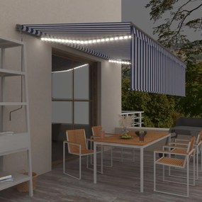 Tenda Sole Retrattile Manuale Con Led 5x3m Blu E Bianco /