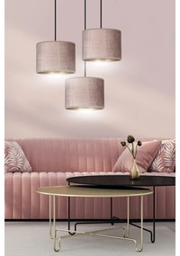 Lampadario Tondo 3 Luci Ganesha In Acciaio Nero E Paralumi In Tessuto Rosa