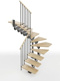 Scala a rampa 2/4 di giro Vida IRIS, larghezza 60 cm, struttura in acciaio grigio antracite, gradini in legno faggio, colore faggio