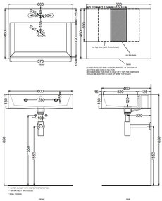 Cielo Smile lavabo 60x46 monoforo rettangolare sospeso o da appoggio con troppo pieno in ceramica lavagna