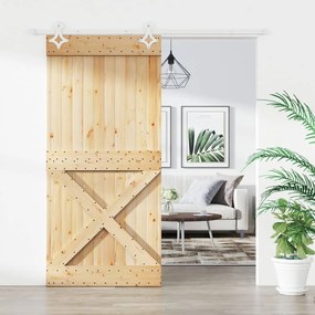 Porta Scorrevole Con Set Hardware 95x210 Cm Legno Massello Pino /