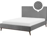 Letto 160 x 200 cm Tessuto grigio struttura imbottita a nido d'ape trapuntato