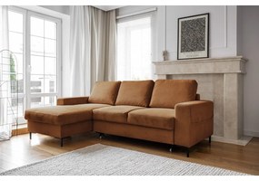 Divano letto angolare in velluto a coste arancione (angolo sinistro) Lofty Lilly - Miuform