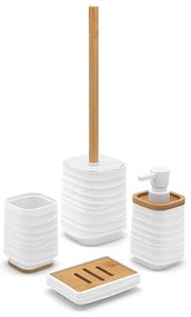 Dispenser sapone da appoggio bianco in abs e bambù Wave