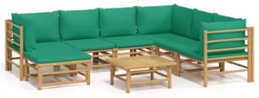 Set Salotto da Giardino 8pz con Cuscini Verdi Bambù