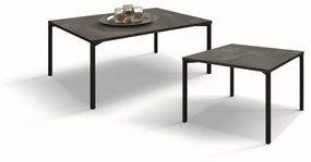 Tavolino CAMOGLI in legno, finitura acciaio ossidato e metallo verniciato nero, 55&#215;90 cm