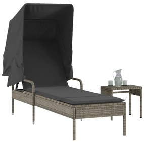 Lettino Prendisole Con Baldacchino E Tavolino Grigio Polyrattan /