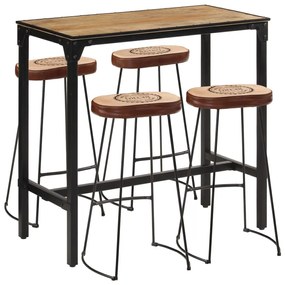 Set Bar 5pz Legno Massello Mango Grezzo E Metallo /