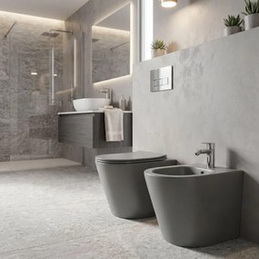 Bidet filomuro Brenta Idrobric L 37,5 x H 40 x P 54 cm grigio opaco fissaggi inclusi