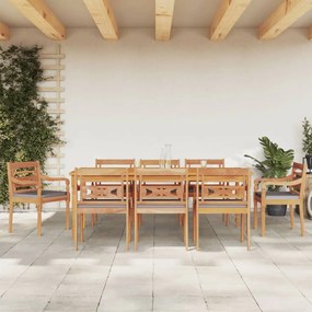 Set pranzo giardino 9pz con cuscini grigio scuro massello teak