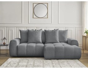 Divano angolare grigio allungabile/con contenitore (con penisola a destra/con chaise lounge) con rivestimento in ciniglia Roxelane – Bobochic Paris